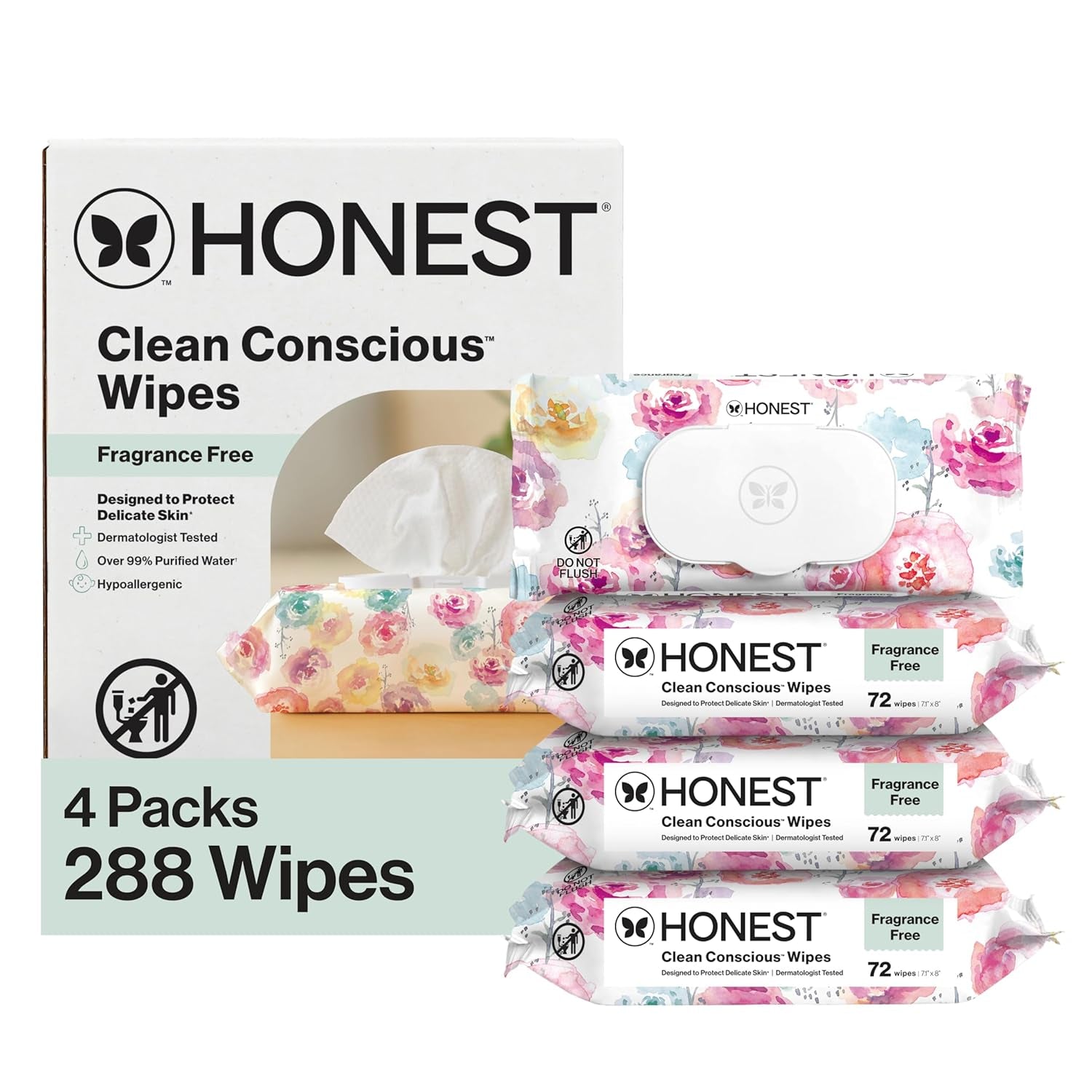 The Honest Company Hypoallergenic Multi-Use Baby Wipes for Sensitive Skin, Rose Blossom, 288 Count