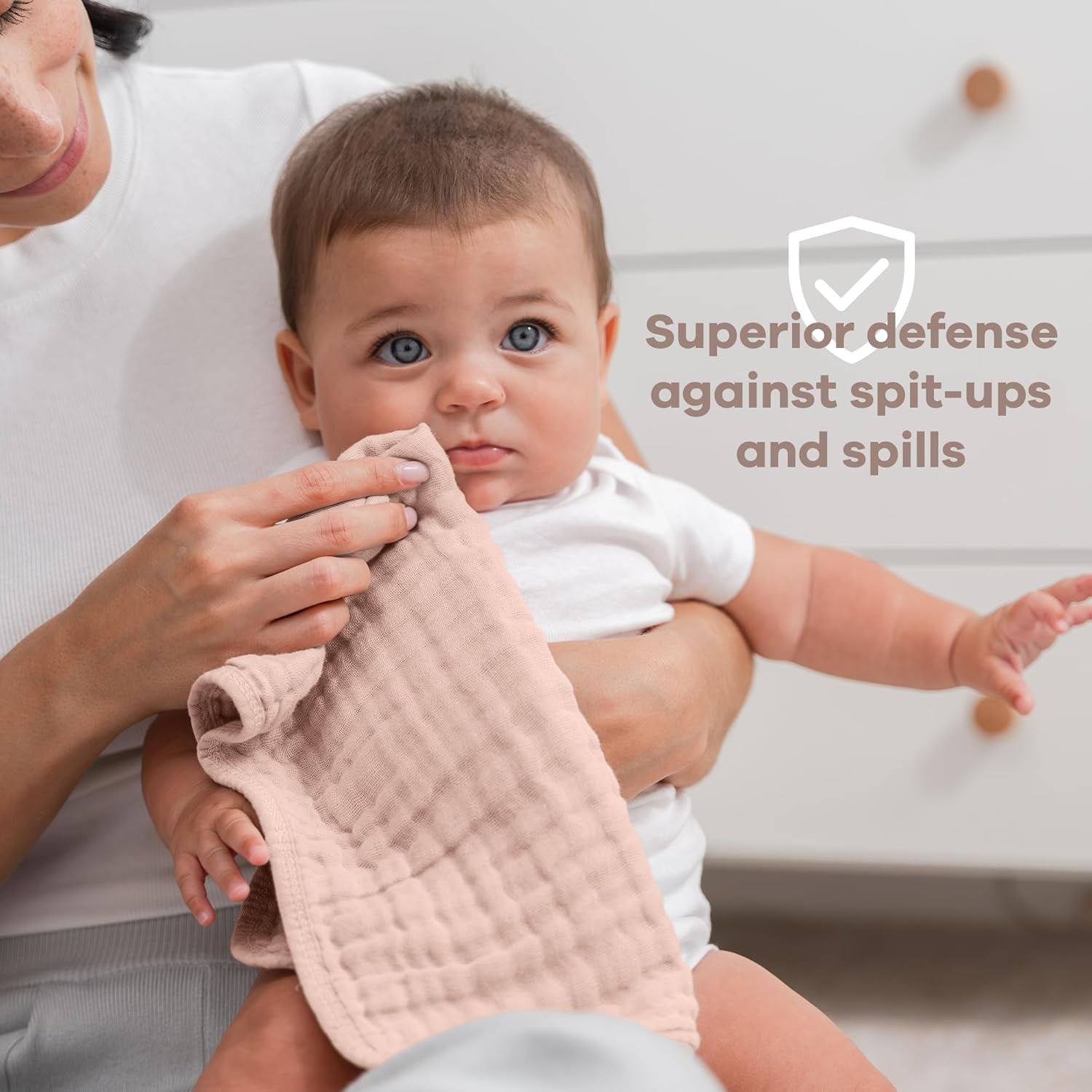 Comfy Cubs Muslin Baby Washcloths 10 Pack - Soft 6-Layer Cotton Wash Cloths for Sensitive Skin - 10"X10" Large, Gentle, Absorbent Infant Essentials for Newborn and Toddlers - Sand