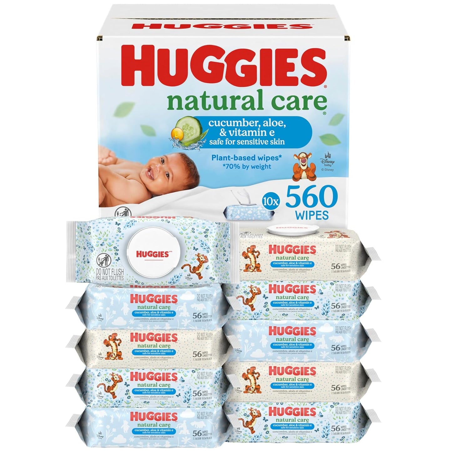 HUGGIES Refreshing Clean Baby Wipes, Disposable Soft Pack (8-Pack, 448 Sheets Total), Scented, Alcohol-Free, Hypoallergenic, Size 1