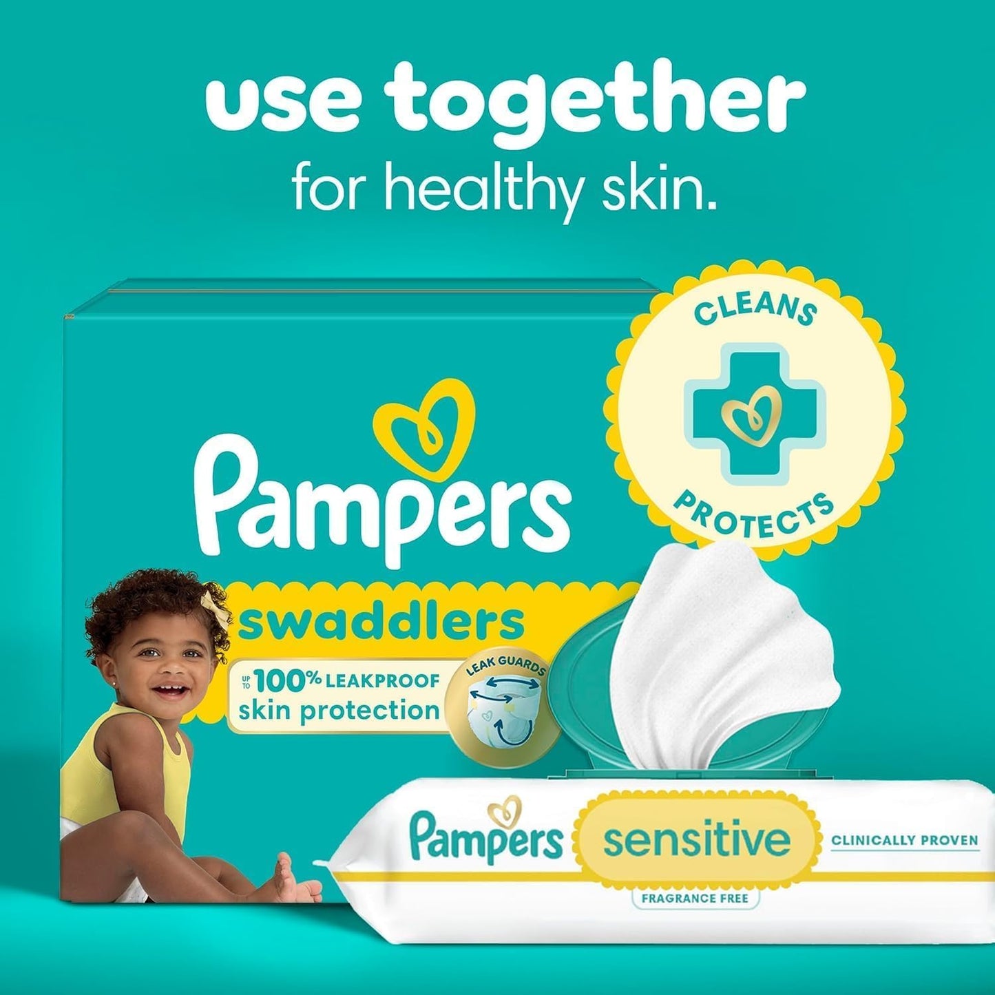Pampers Sensitive Baby Wipes, Clinically Proven, Fragrance Free, Unscented, Water Based, Hypoallergenic, Multi-Use, Hand Wipes 336 Wipes Total (6X Flip-Top Packs) [Packaging May Vary]