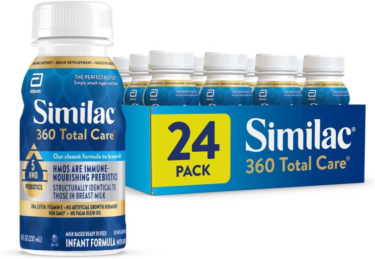 Similac 360 Total Care Infant Formula, Has 5 HMO Prebiotics, Our Closest Prebiotic Blend to Breast Milk, Non-Gmo, Baby Formula, Ready to Feed, 8-Fl-Oz Bottle, Pack of 24