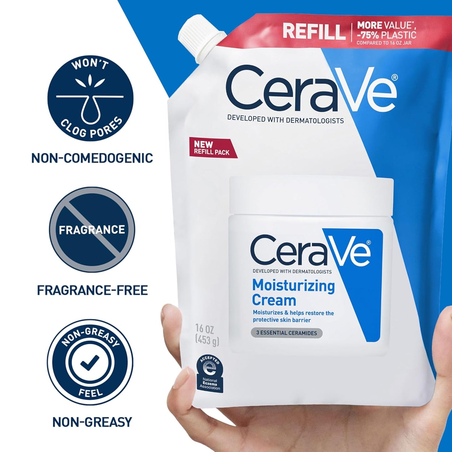 CeraVe Moisturizing Cream Face Body Moisturizer 16 oz Eco Refill Pouch New