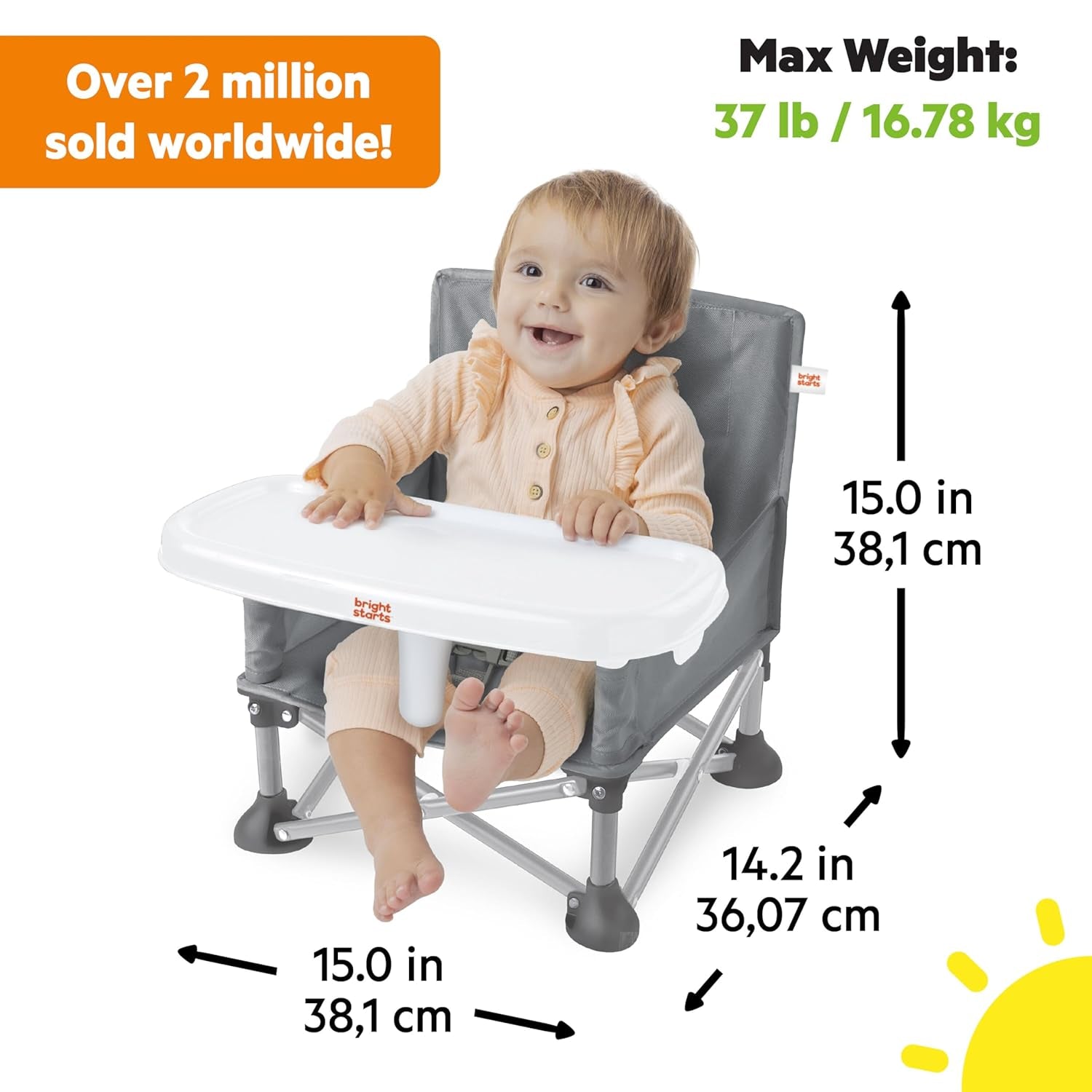 Bright Starts Disney Winnie the Pooh Pop 'N Sit Portable Booster, Indoor/Outdoor Use, Floor Seat with Feeding Tray, 6 Mos - 3 Yrs