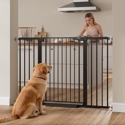 Cumbor 36" Extra Tall Baby Gate, 30-54" Wide Dog Gates for Large Dogs, Dual Lock & Self-Closing Child Gate for Stairs, Doorways & Hallways, Pressure Mounted Safety Proofing for Babies & Pets, Black