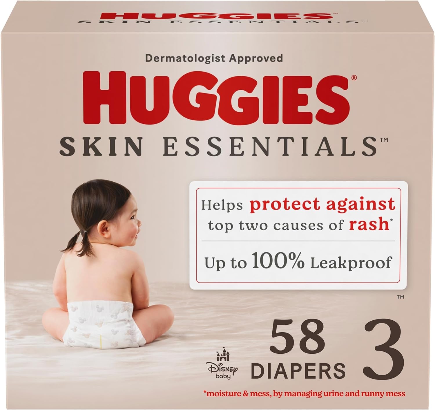 Huggies Size 3 Diapers, Skin Essentials Baby Diapers, Size 3 (16-28 Lbs), 58 Count