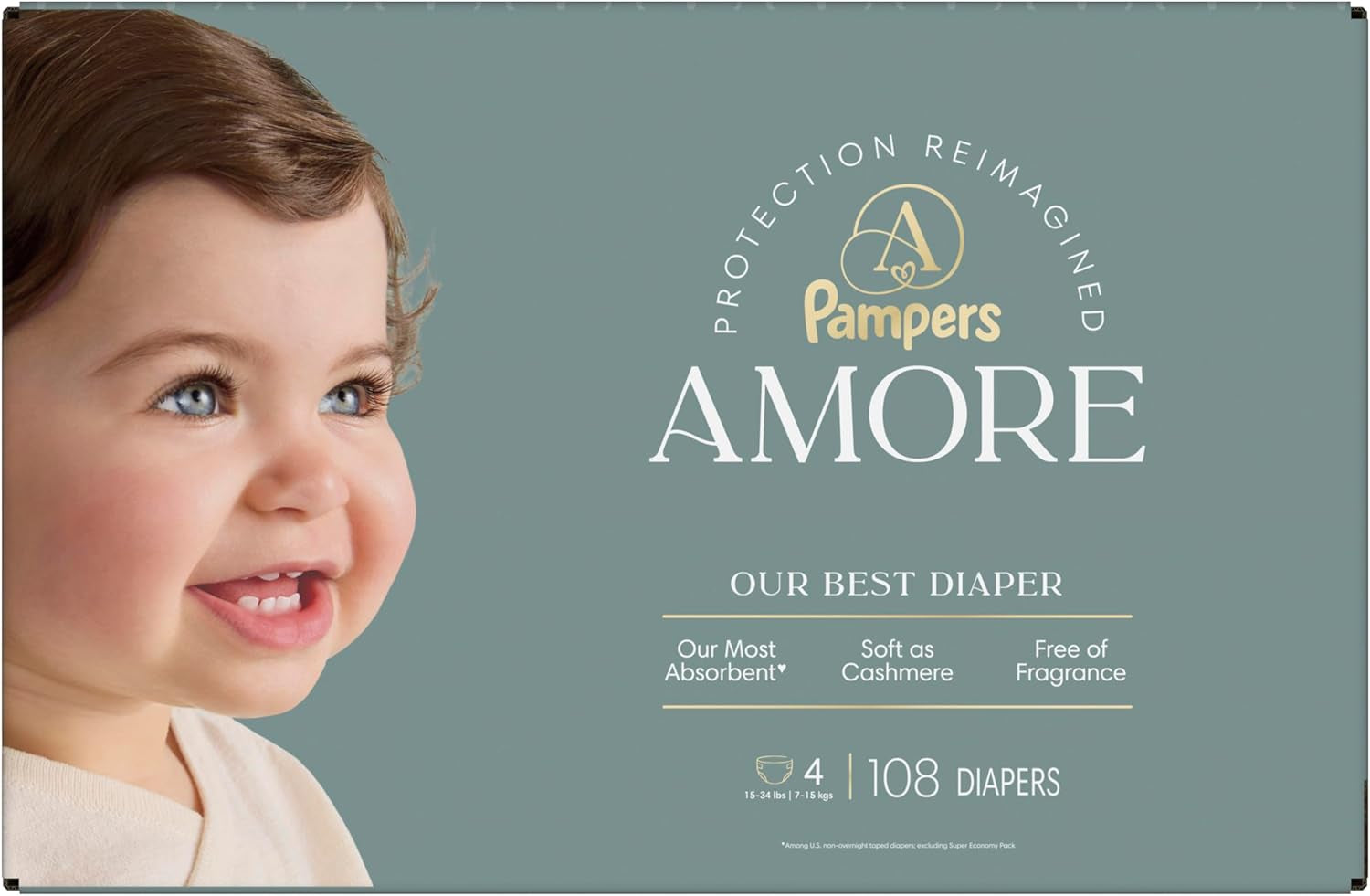 Pampers Amore, Size 1 (8-14 Lbs), 132 Count, Our Best Diaper – Hypoallergenic & Fragrance Free, up to 100% Leakproof, Soft as Cashmere