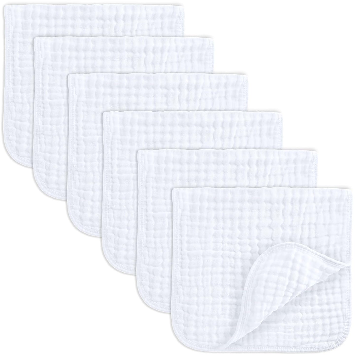 Comfy Cubs Muslin Burp Cloths 20" X 10", Pack of 6 - Large, 6-Layer, Ultra Absorbent 100% Cotton for Baby Spit-Up, Drool, and Messes - Soft, Safe & Gentle Baby Burp Cloths Set for Boys & Girls - White