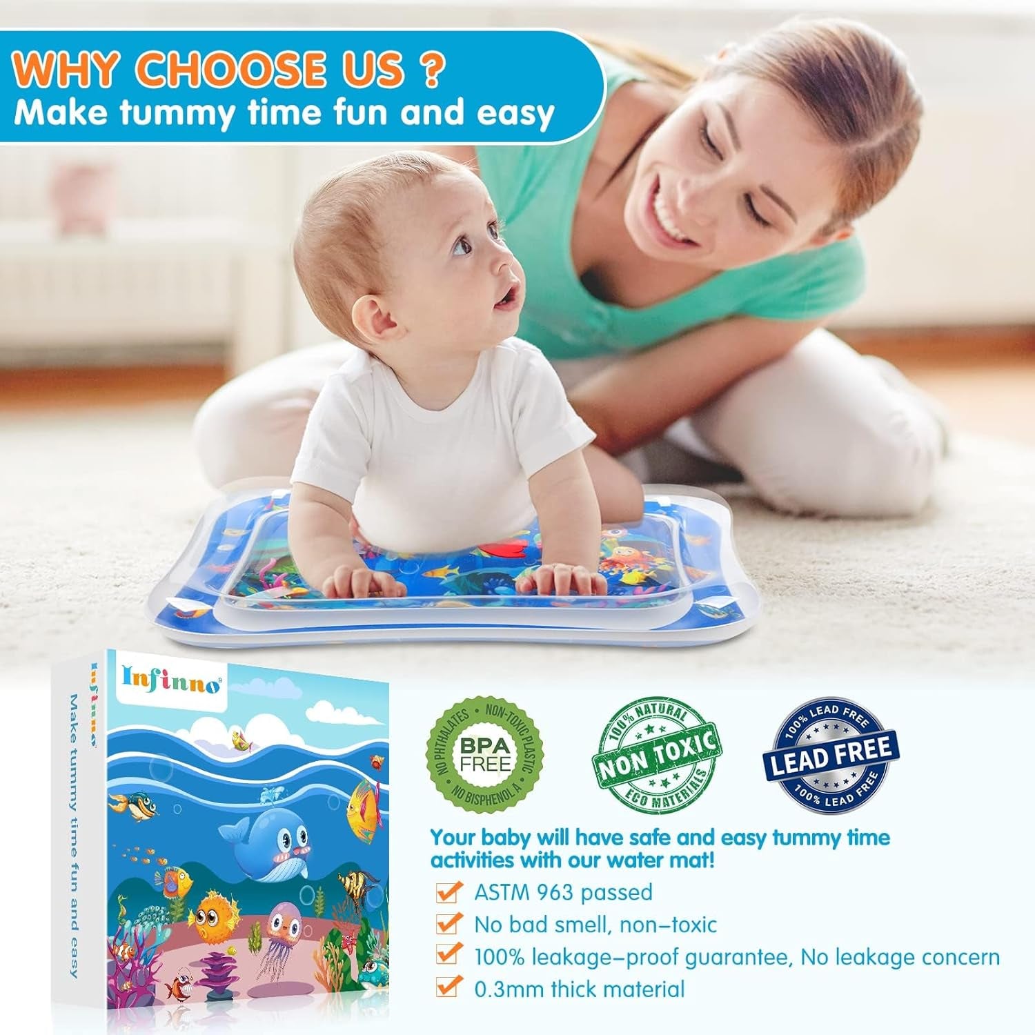 Infinno Inflatable Tummy Time Mat Premium Baby Water Play Mat for Infants and Toddlers Baby Toys for 3 to 24 Months, Strengthen Your Baby'S Muscles, Portable