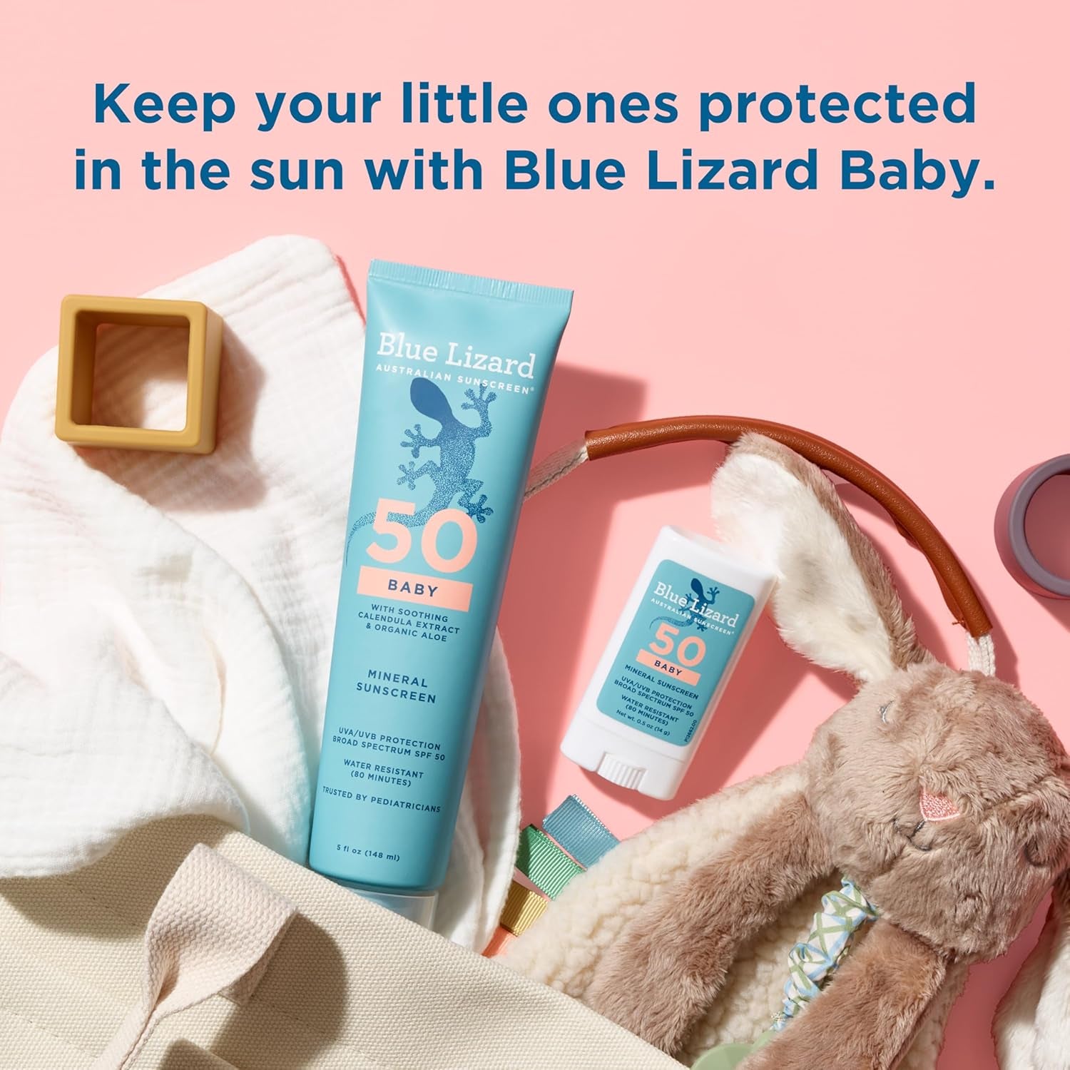 BLUE LIZARD Baby Mineral Sunscreen with Zinc Oxide, SPF 50+, Water Resistant, UVA/UVB Protection with Smart Cap Technology - Fragrance Free, 3 Ounce Tube