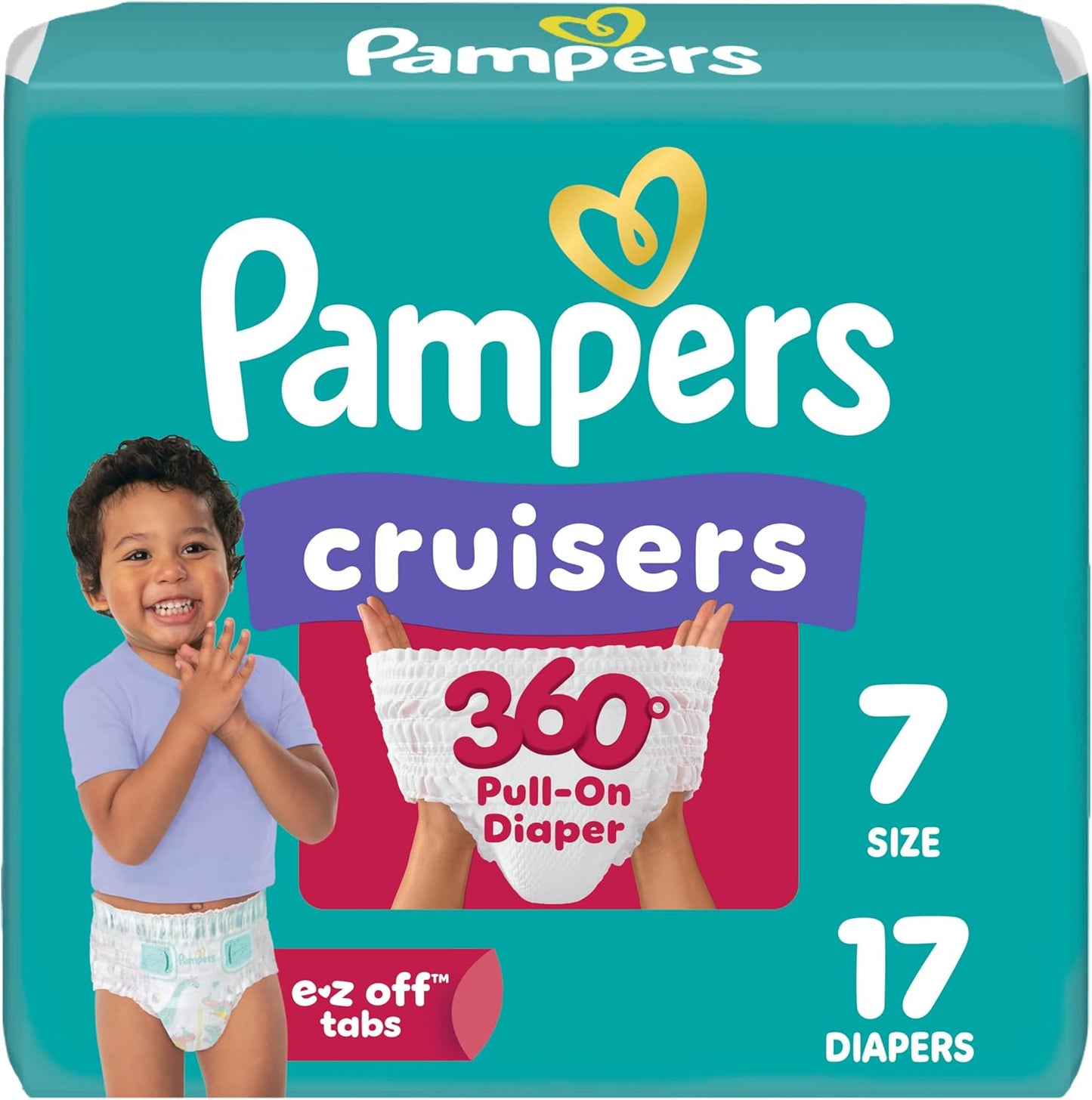 Pampers Diapers - Cruisers 360 - Size 7, 17 Count, Babyproof up to 100% Leakproof Pull-On Diaper (Packaging May Vary)