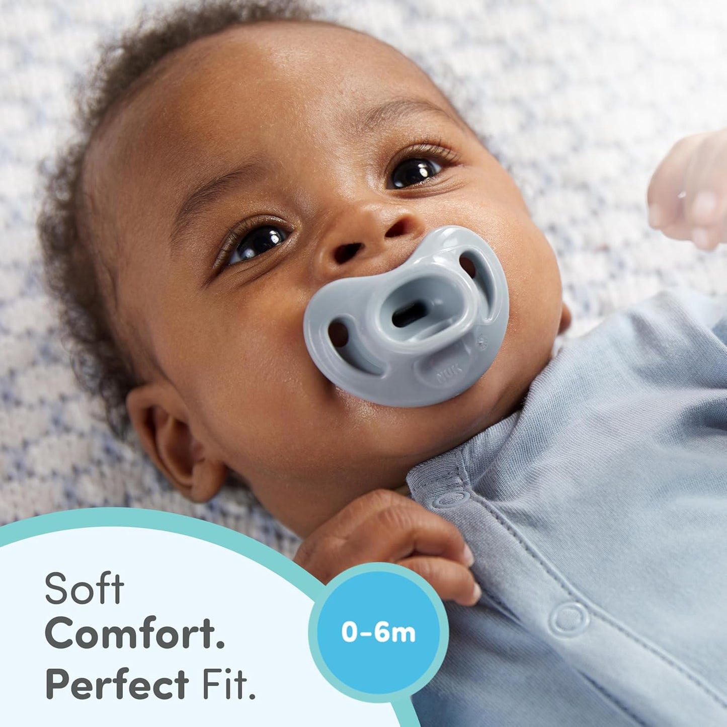 NUK 100% Silicone Comfy Orthodontic Pacifiers, 0-6 Months, Blue Fashion, Timeless Collection, 5 Count