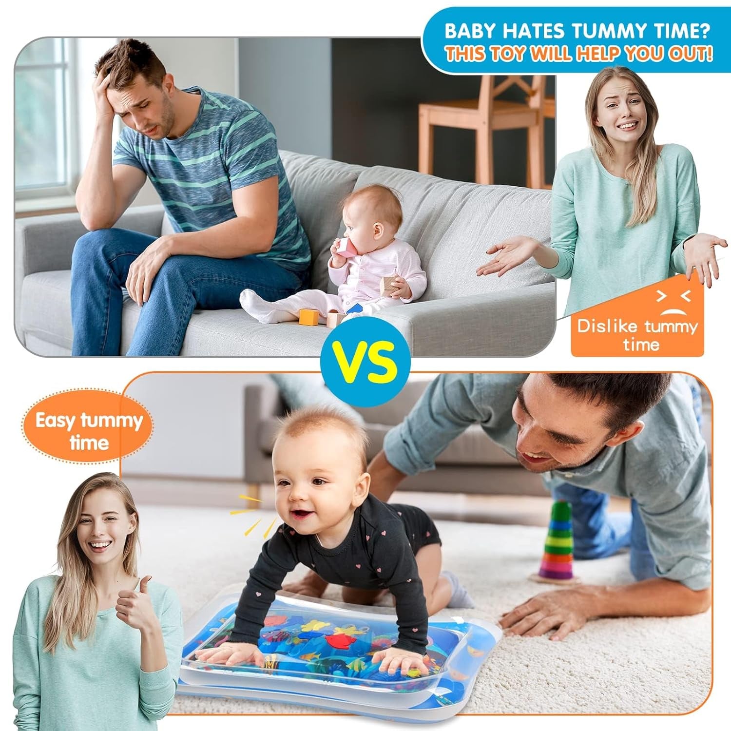 Infinno Inflatable Tummy Time Mat Premium Baby Water Play Mat for Infants and Toddlers Baby Toys for 3 to 24 Months, Strengthen Your Baby'S Muscles, Portable