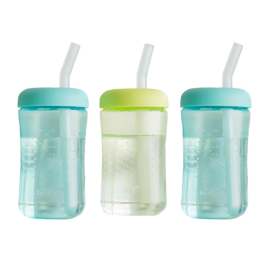 The First Years Squeeze & Sip Toddler Straw Cups - Squeezable Transition Sippy Cup with Silicone Straw - Toddler Feeding Supplies - Green/Teal - 7 Oz - 3 Count - Ages 6 Months and Up, Pack of 12