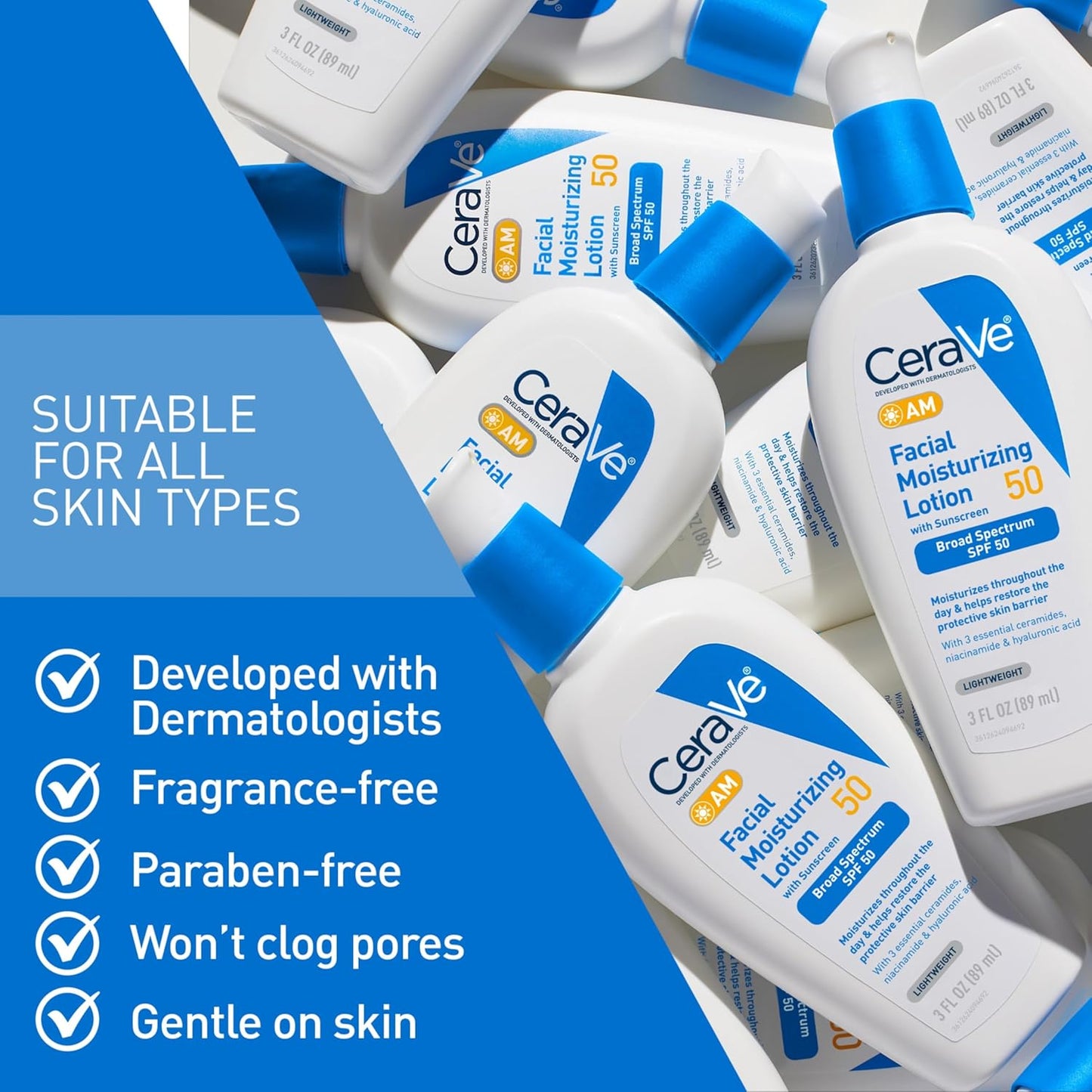 CeraVe PM Facial Moisturizing Lotion 3oz + AM Lotion SPF 50 3oz Face Duo Set