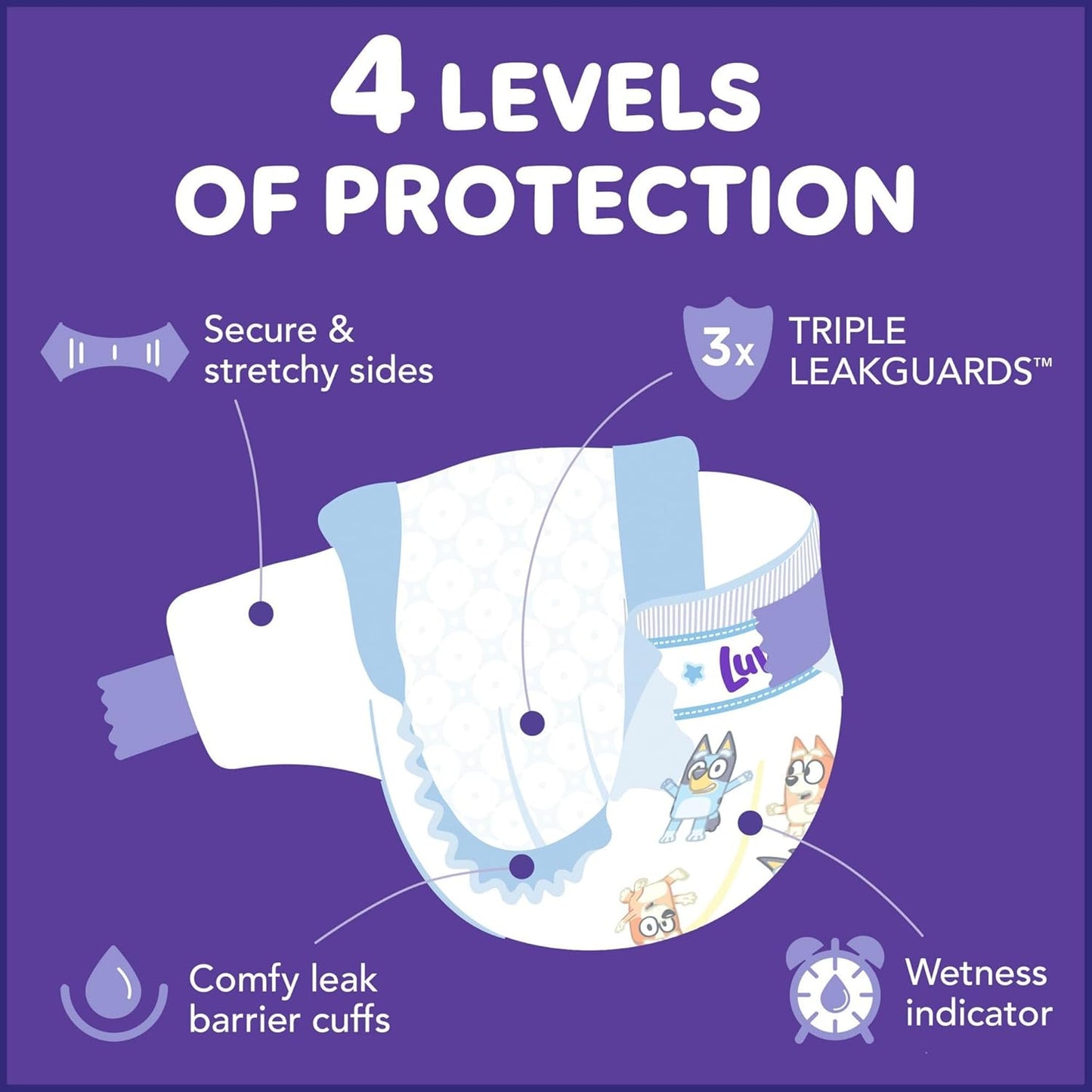 Luvs Size 4 Baby Diapers, Platinum Protection Bluey Diapers for Day & Night, Size 4, 198 Count (Packaging May Vary)