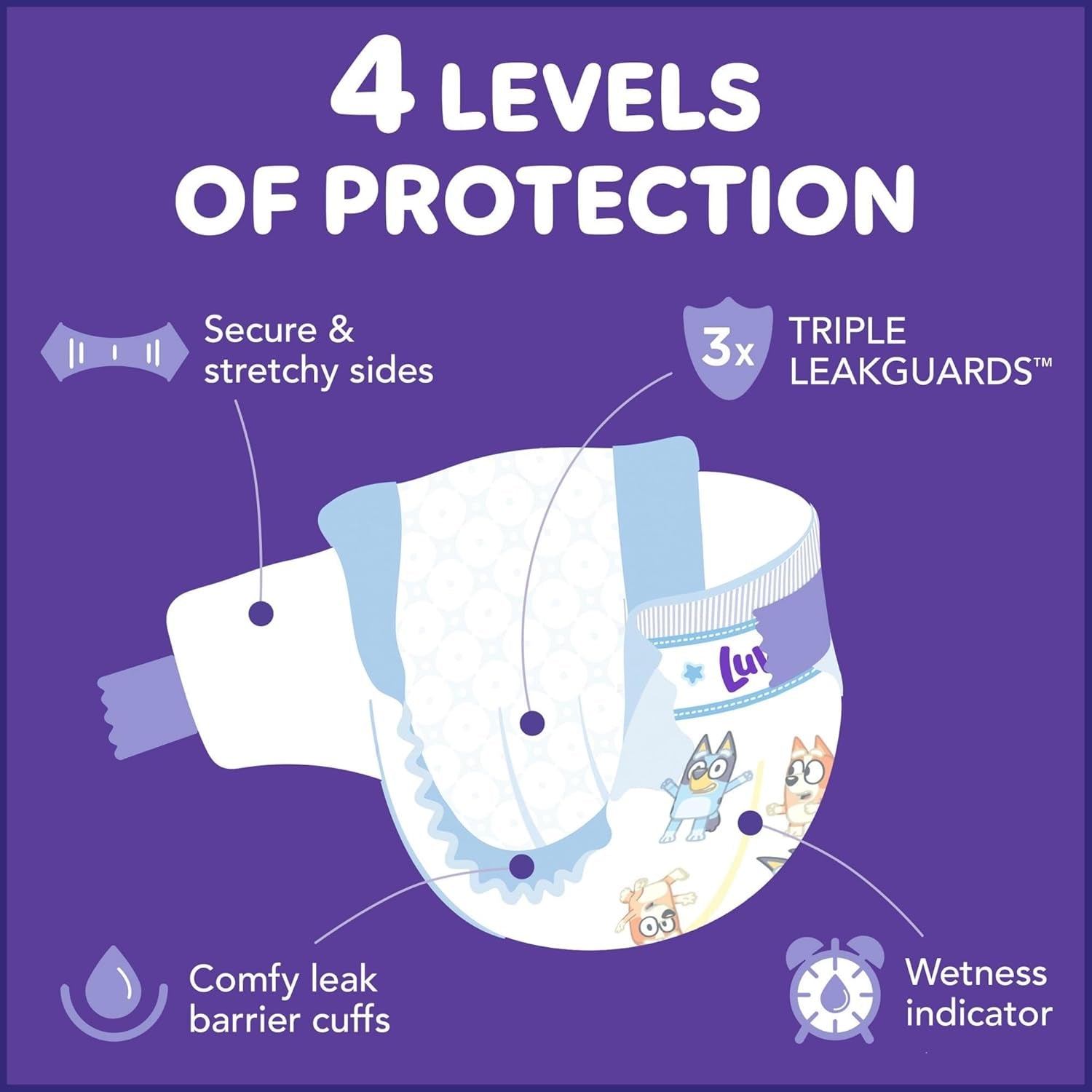 Luvs Size 4 Baby Diapers, Platinum Protection Bluey Diapers for Day & Night, Size 4, 198 Count (Packaging May Vary)