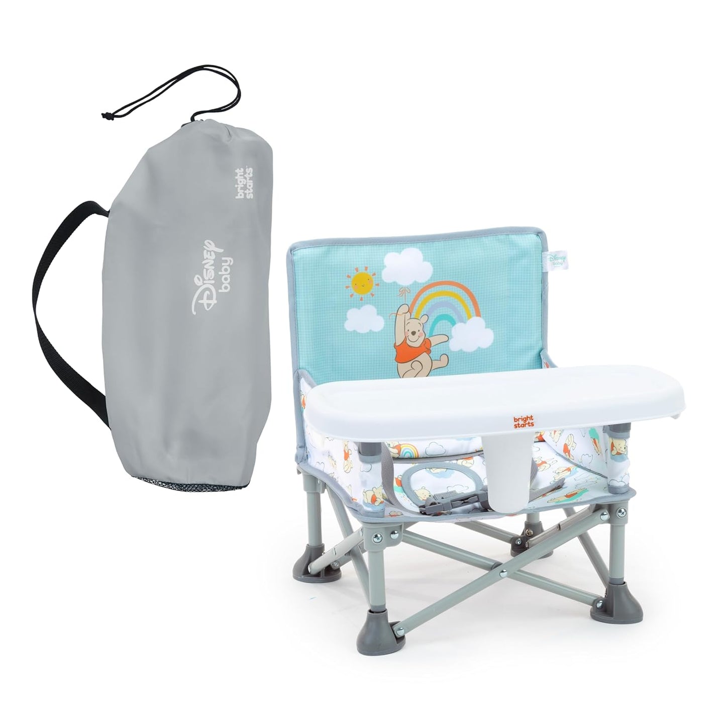 Bright Starts Disney Winnie the Pooh Pop 'N Sit Portable Booster, Indoor/Outdoor Use, Floor Seat with Feeding Tray, 6 Mos - 3 Yrs
