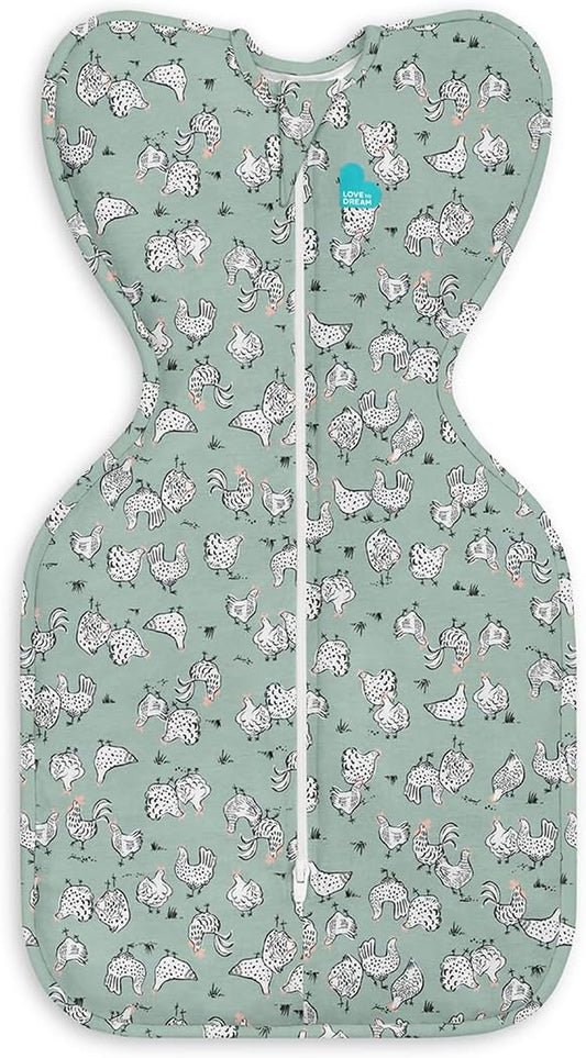 Love to Dream Swaddle UP, Baby Sleep Sack,Self-Soothing Swaddles for Newborns, Improves Sleep,Snug Fit Helps Calm Startle Reflex,New Born Essentials for Baby,1.0 Tog,Small 5-8.5 Lbs,Chicken Run Olive