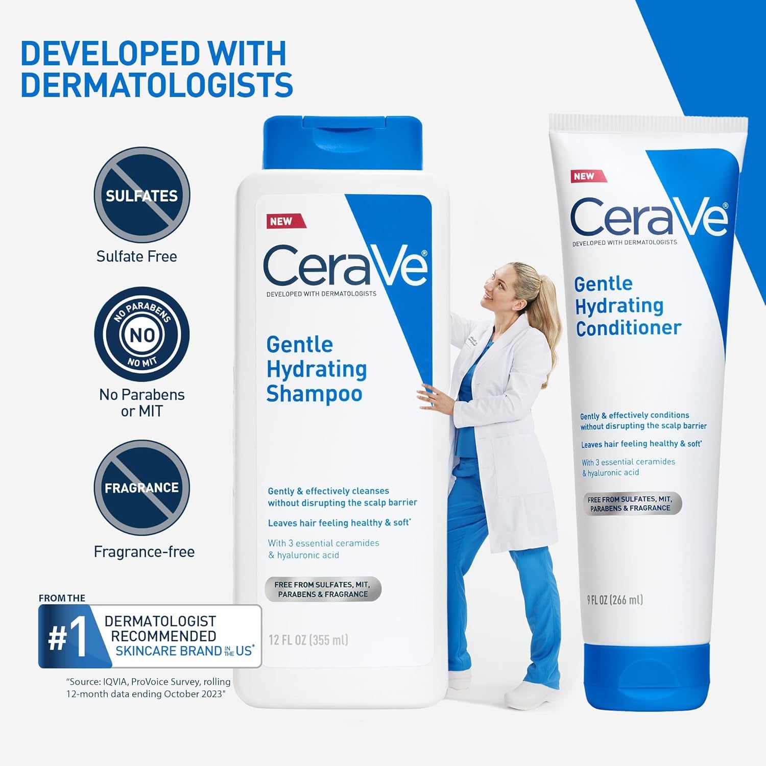 CeraVe Gentle Hydrating Shampoo and Conditioner Set Hair Scalp Care 12oz Duo developed with dermatologists