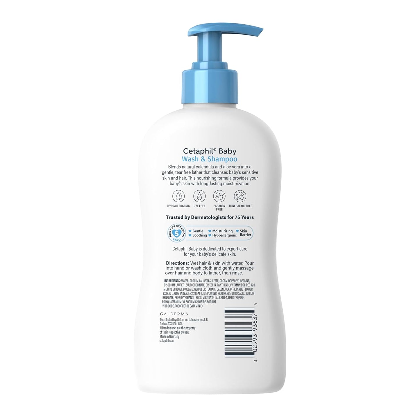 Cetaphil Baby Wash & Shampoo, 13.5Oz Pack of 2, Hypoallergenic, Gentle Enough for Everyday Use, Soap Free