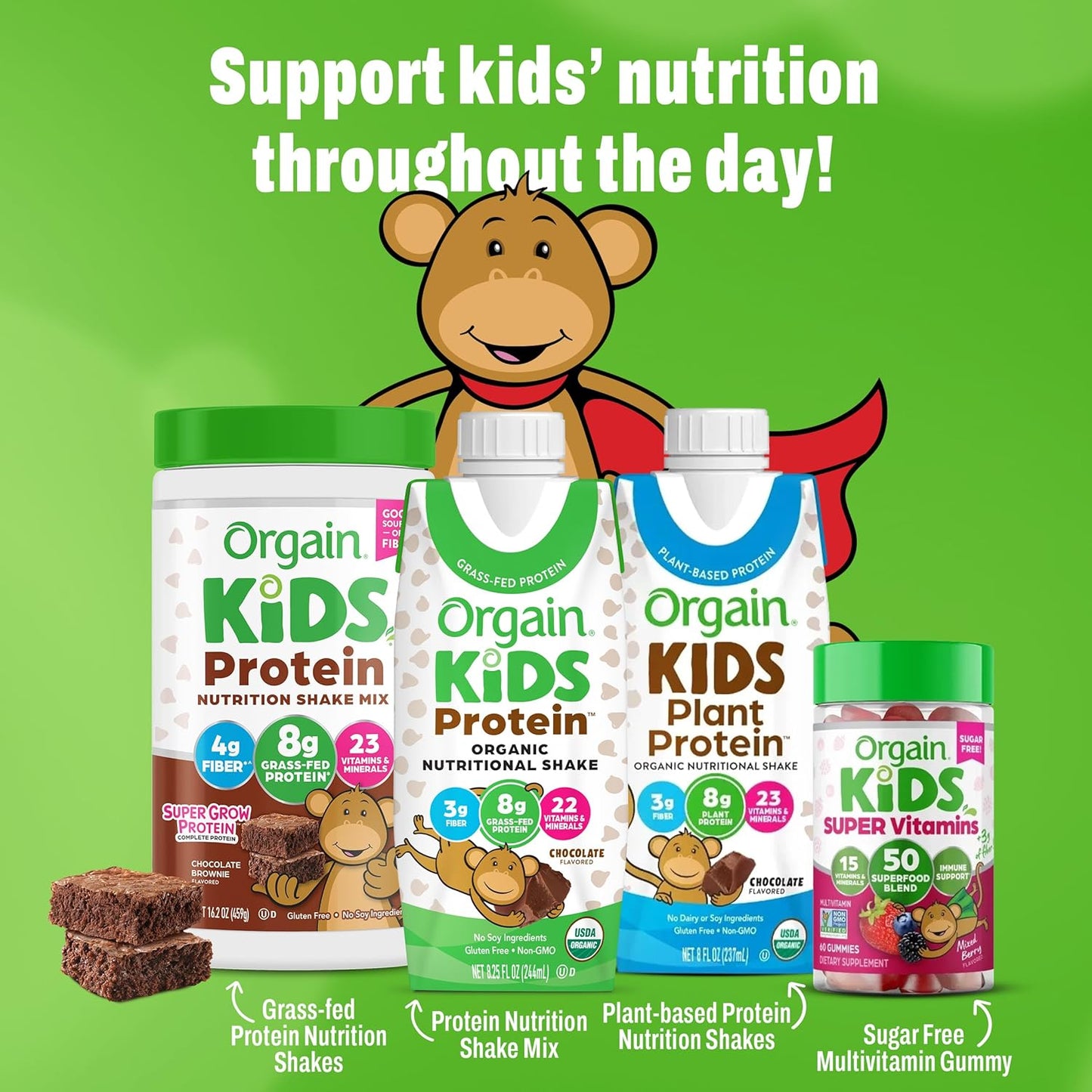 Orgain Organic Kids Nutritional Protein Shake, Chocolate, Healthy Kids Snacks, 8G Dairy Protein, 3G Fiber, 22 Vitamins & Minerals, No Soy Ingredients, Gluten Free, Non-Gmo, 8.25 Fl Oz (Pack of 12)