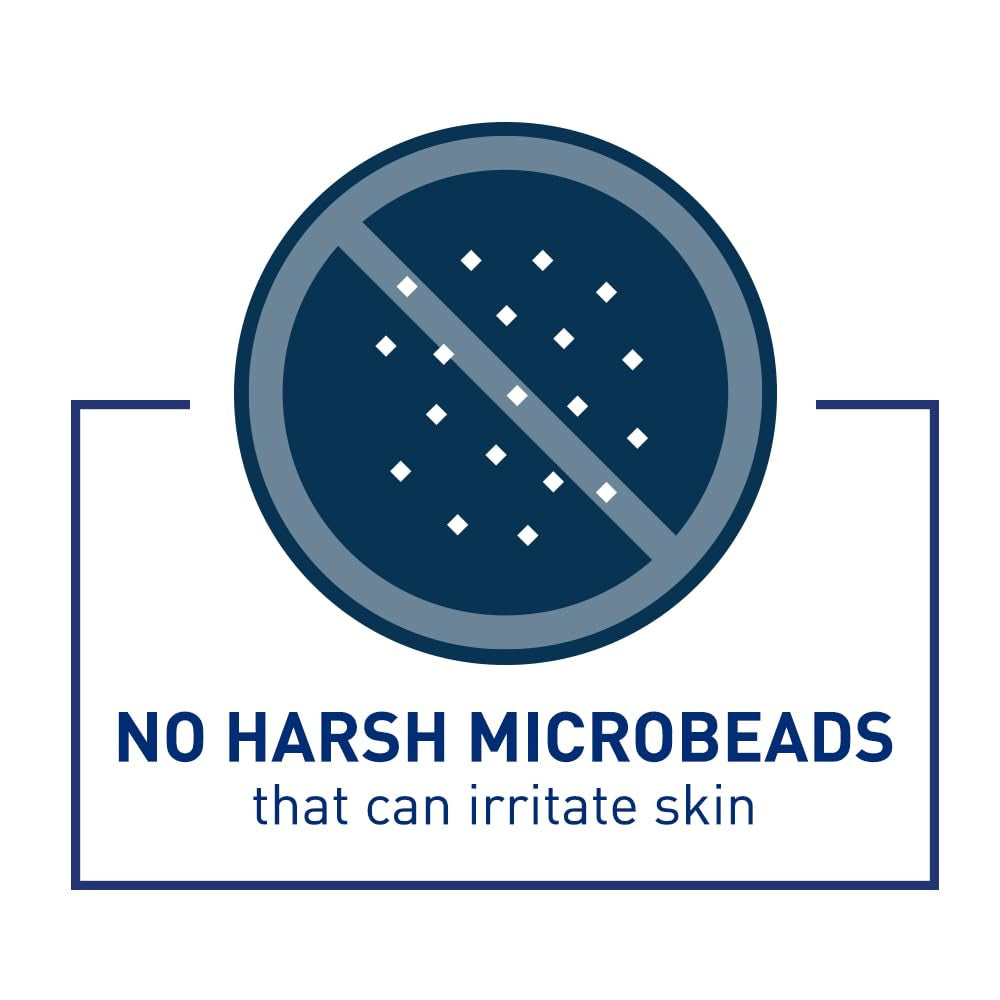 No harsh microbeads that can irritate skin graphic highlighting gentle body wash formula.