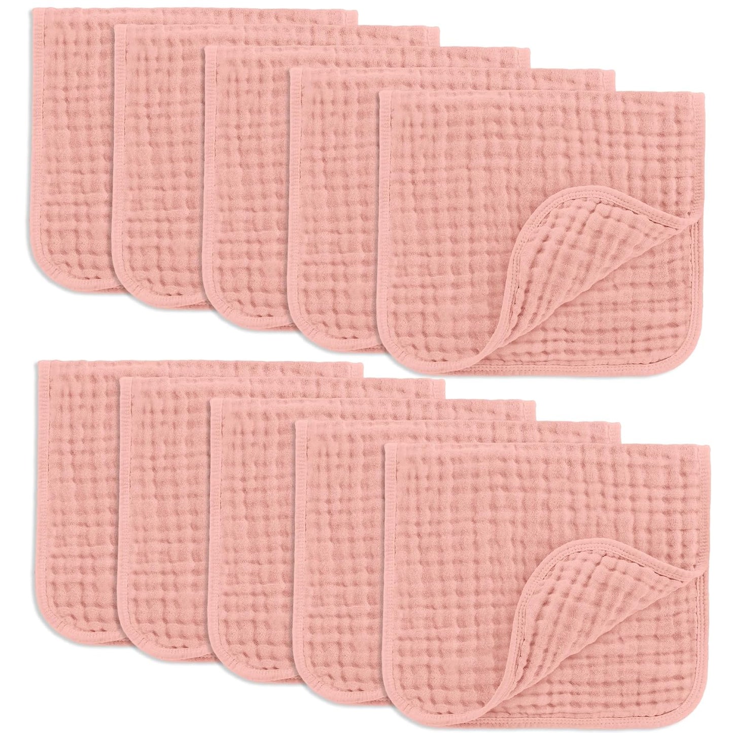 Comfy Cubs Muslin Burp Cloths 20" X 10", Pack of 10 - Large, 6-Layer, Ultra Absorbent 100% Cotton for Baby Drool and Messes - Soft, Safe & Gentle Baby Burp Cloths for Boys & Girls - Bold Blush