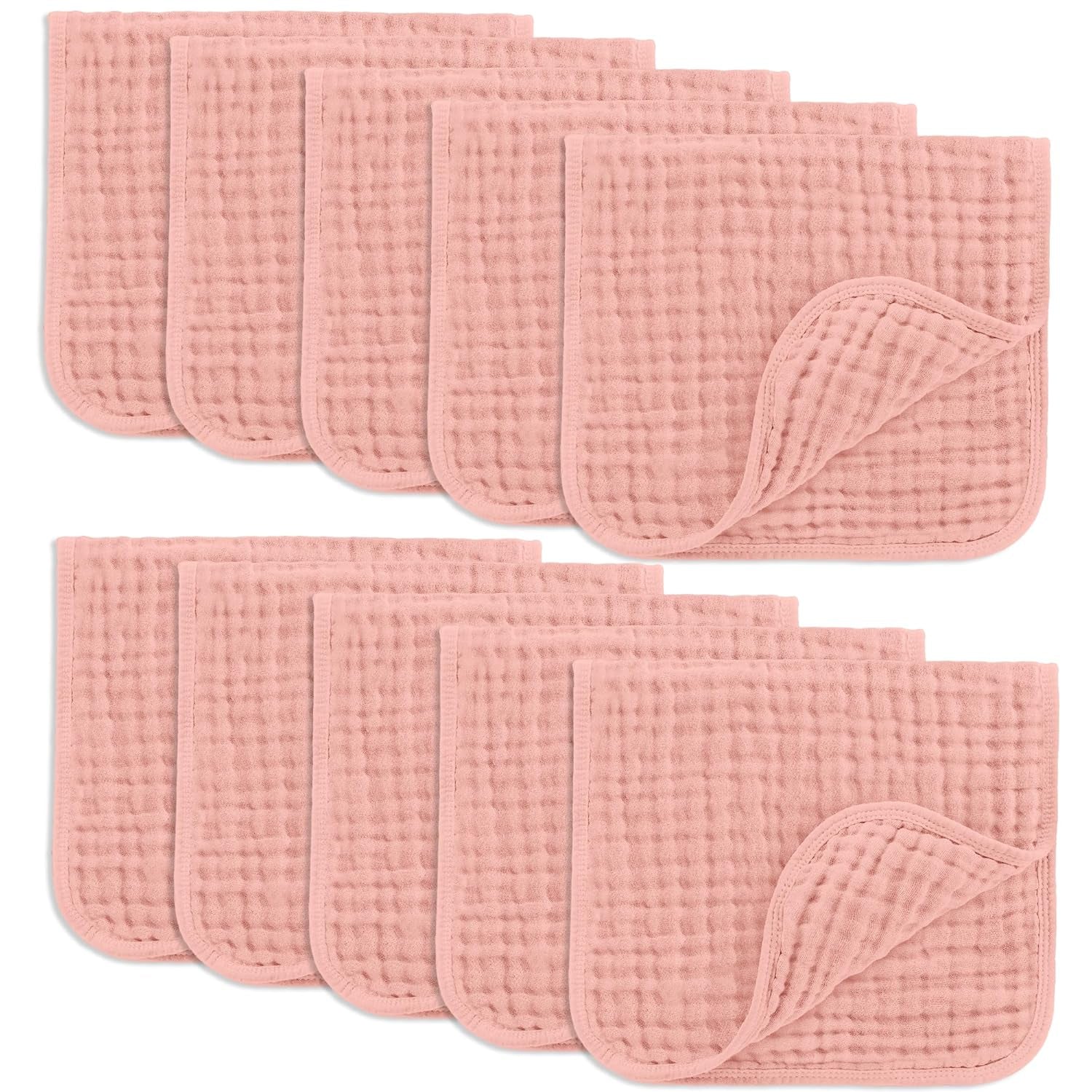 Comfy Cubs Muslin Burp Cloths 20" X 10", Pack of 10 - Large, 6-Layer, Ultra Absorbent 100% Cotton for Baby Drool and Messes - Soft, Safe & Gentle Baby Burp Cloths for Boys & Girls - Bold Blush