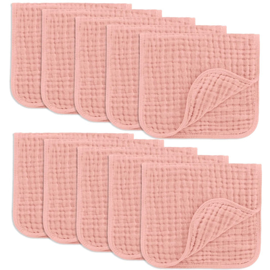 Comfy Cubs Muslin Burp Cloths 20" X 10", Pack of 10 - Large, 6-Layer, Ultra Absorbent 100% Cotton for Baby Drool and Messes - Soft, Safe & Gentle Baby Burp Cloths for Boys & Girls - Bold Blush