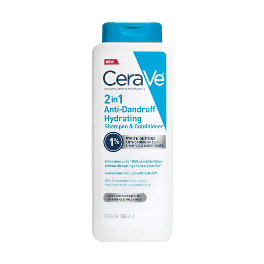 CeraVe 2 In 1 Hydrating Anti Dandruff Shampoo And Conditioner Scalp Care 12oz, CeraVe anti dandruff shampoo and conditioner.