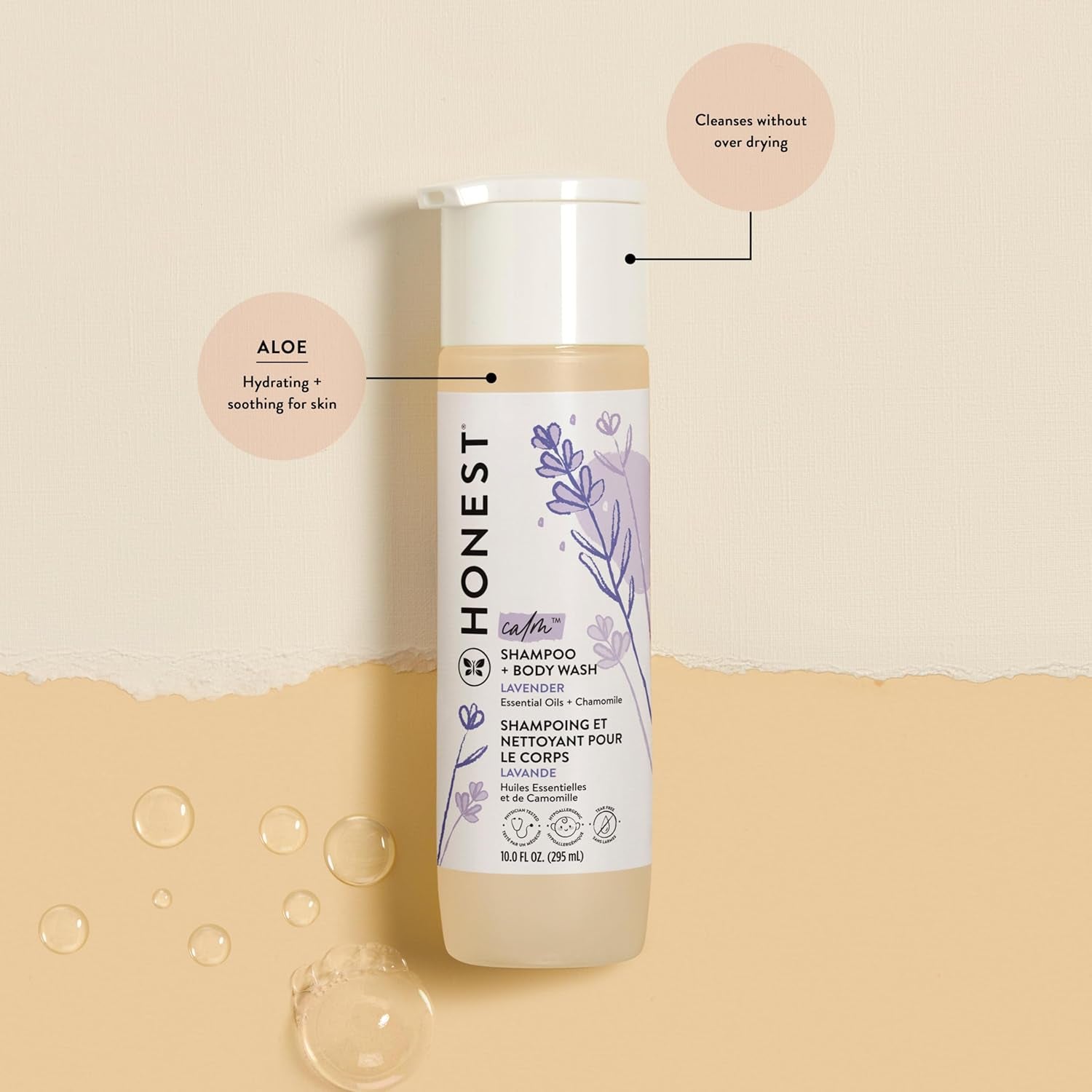 The Honest Company 2-In-1 Cleansing Shampoo and Body Wash Face Lotion Bundle, Gentle for Baby, Naturally Derived, Lavender Calm, 18.5 Fl Oz