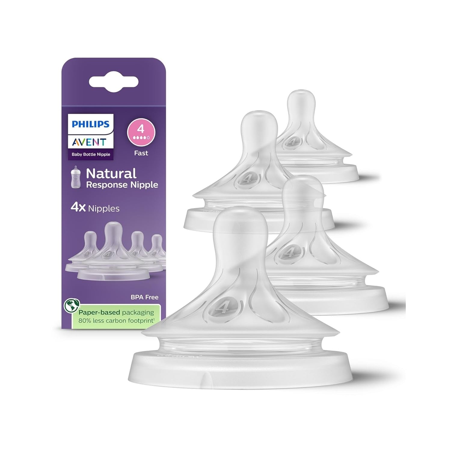 Philips Avent Natural Response Nipples, Extra Slow Flow (Flow 1), 4-Pack, SCY961/44
