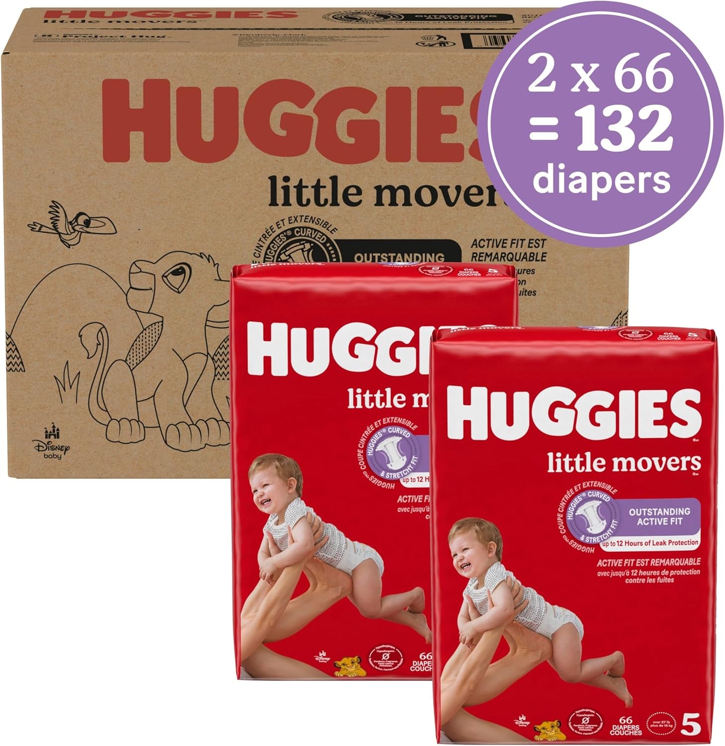 Huggies Size 7 Diapers, Little Movers Baby Diapers, Size 7 (41+ Lbs), 88 Count (2 Packs of 44), Packaging May Vary