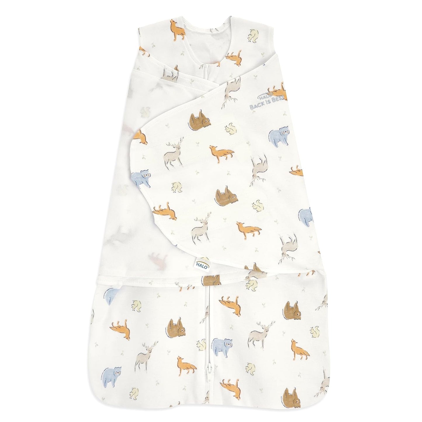 HALO 100% Cotton Sleepsack Swaddle, 3-Way Adjustable Wearable Blanket, TOG 1.5, Forest Friends, Newborn, 0-3 Months