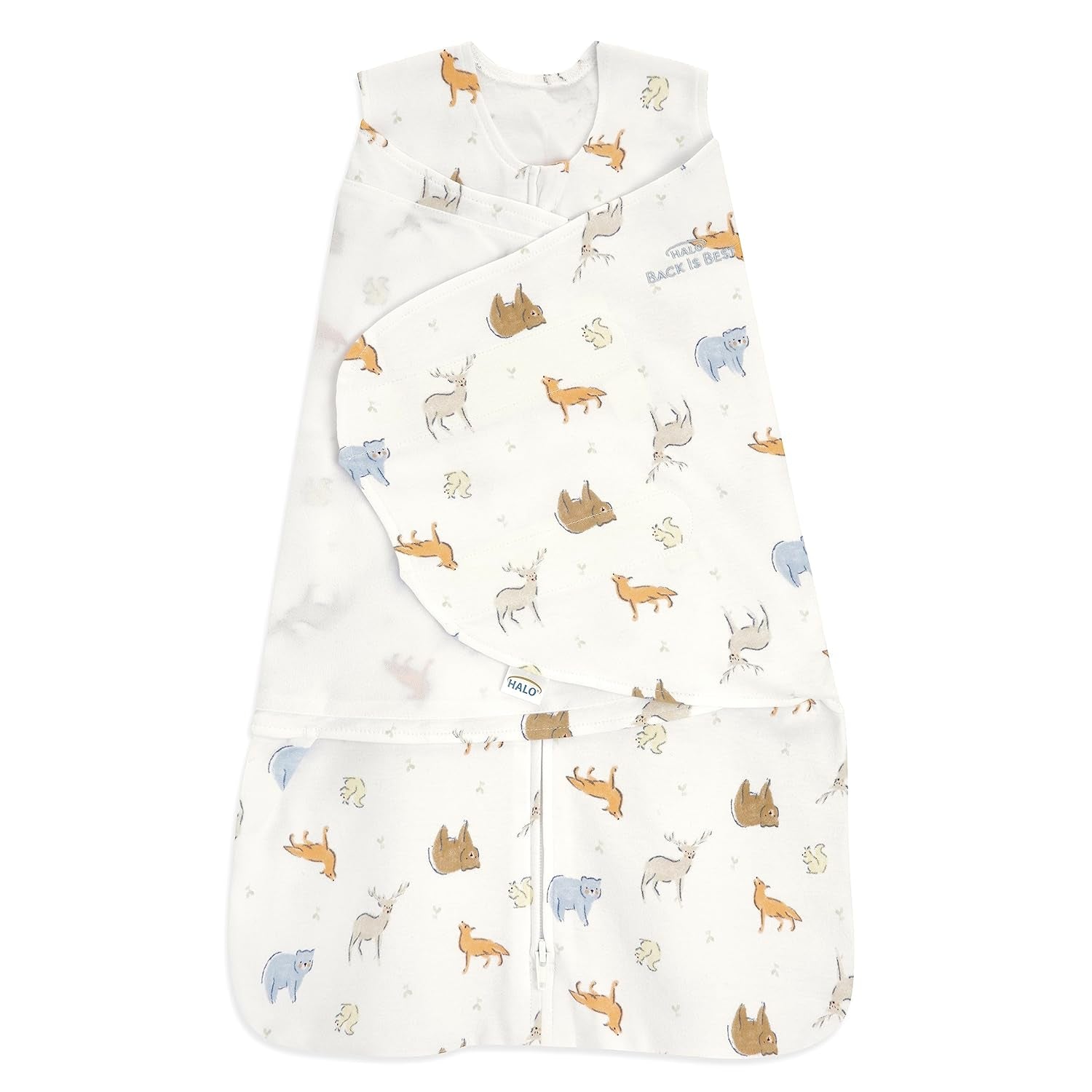 HALO 100% Cotton Sleepsack Swaddle, 3-Way Adjustable Wearable Blanket, TOG 1.5, Forest Friends, Newborn, 0-3 Months