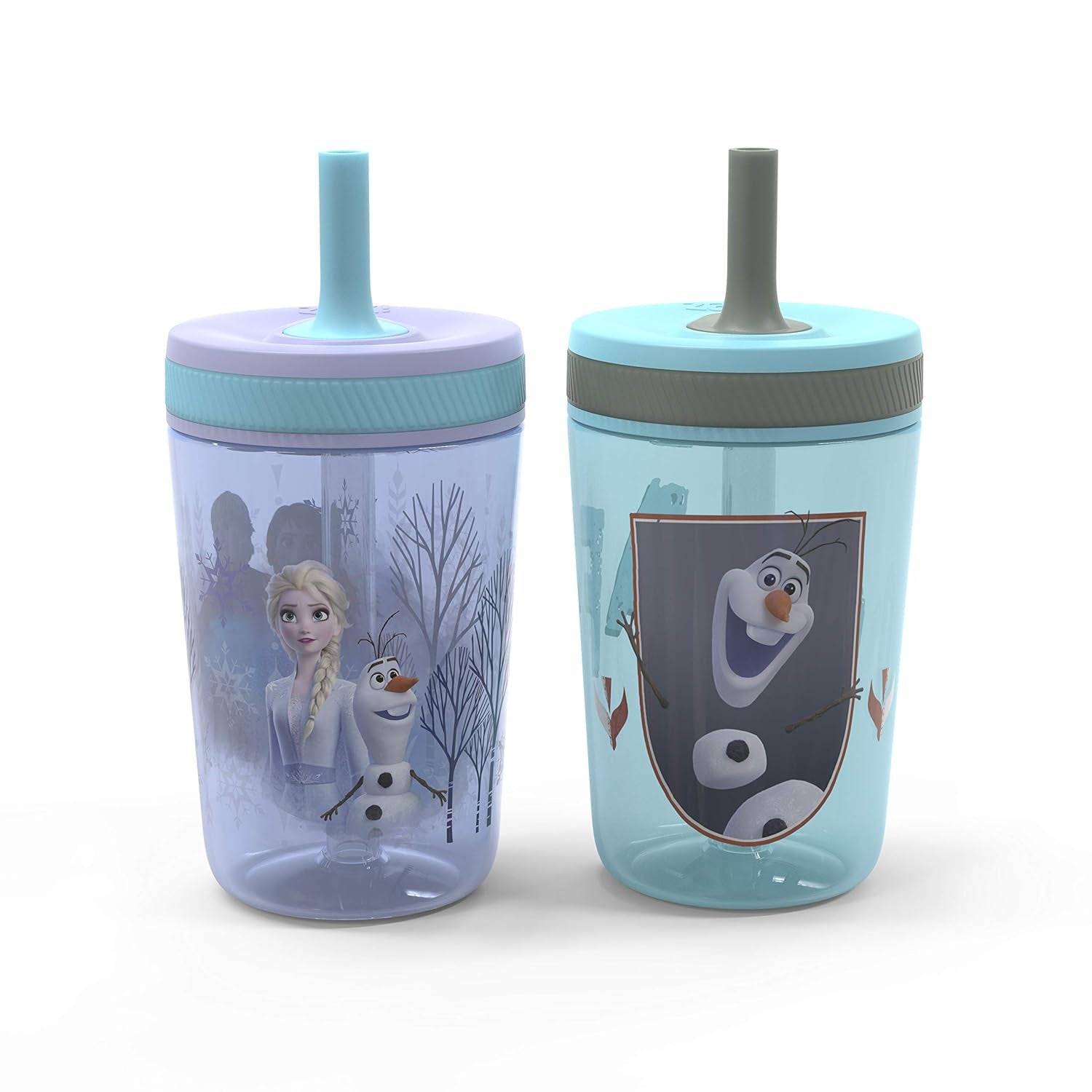 Zak Designs Disney Frozen II Movie Kelso Tumbler Set, Leak-Proof Screw-On Lid with Straw, Made of Durable Plastic and Silicone, Perfect Bundle for Kids (Frozen 2 Olaf, 15 Oz, 2Pc Set)