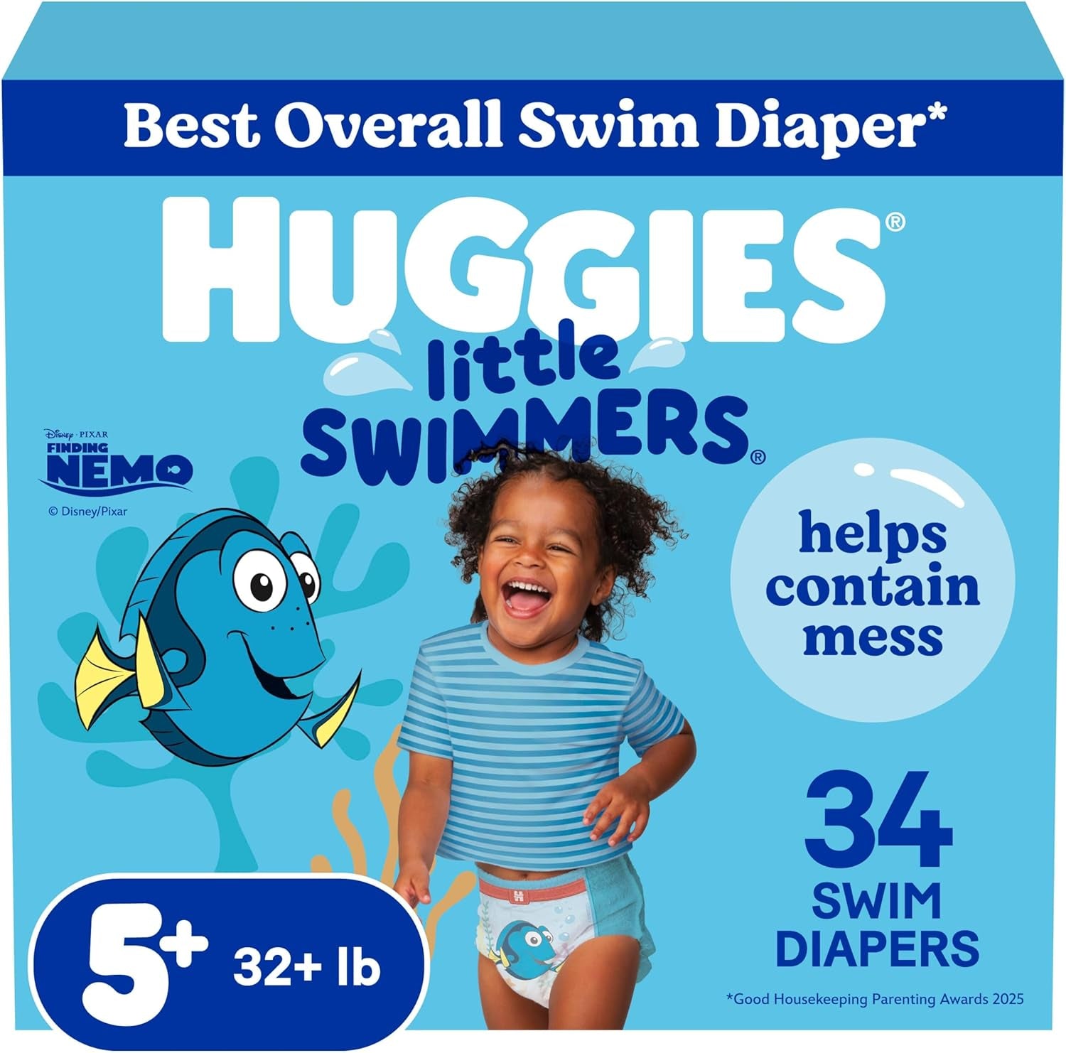 Huggies Little Swimmers Disposable Swim Diapers, Size 5-6 (32+ Lbs), 34 Ct (2 Packs of 17), Packaging May Vary