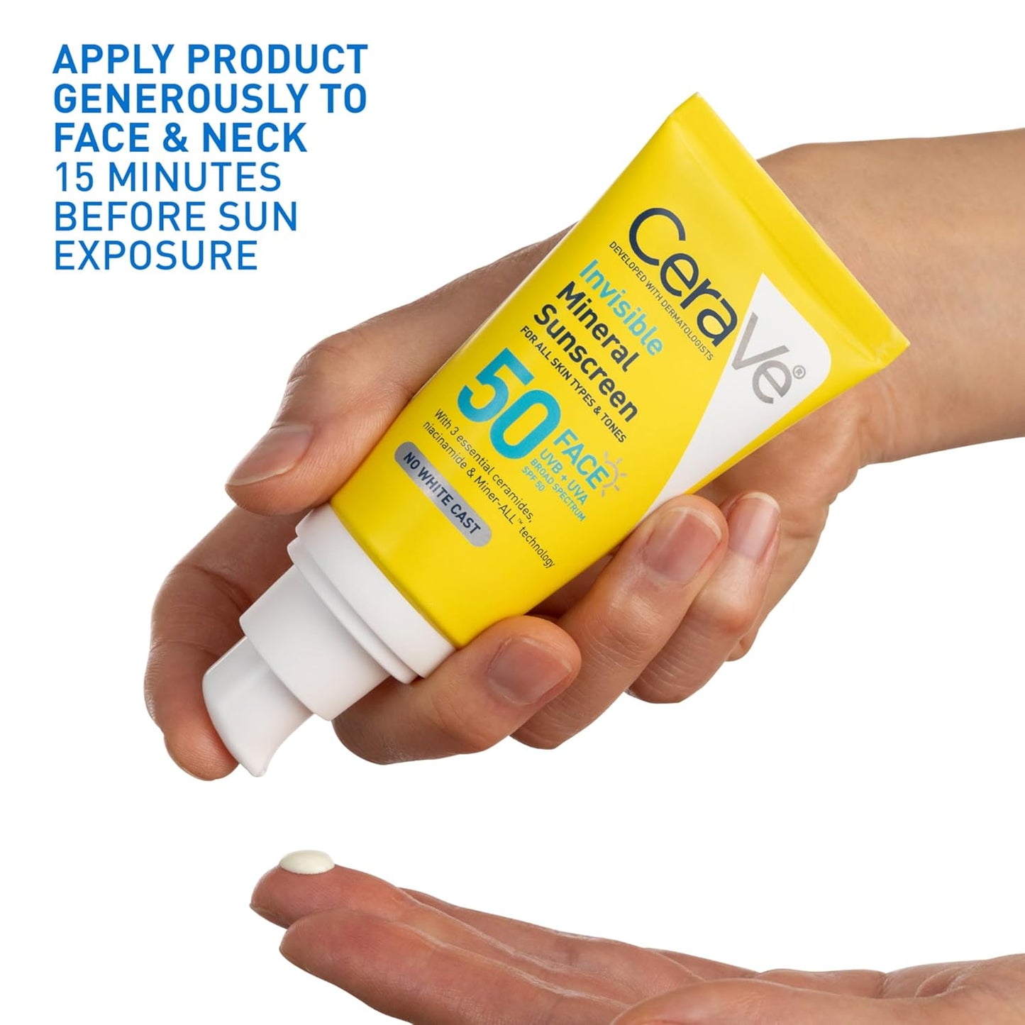 CeraVe Invisible Mineral Sunscreen SPF 50 Face Zinc Oxide Travel 1.62 oz