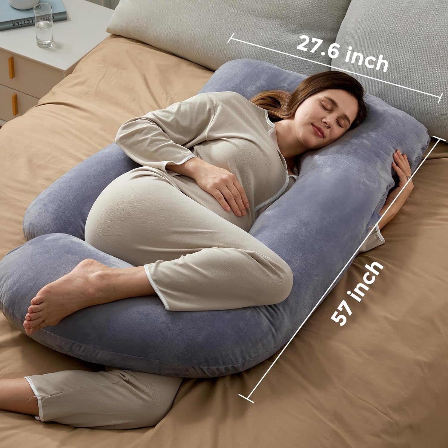Momcozy Pregnancy Pillows with Cooling Cover, U-Shaped Full Body Maternity Pillow for Side Sleepers 57 Inch - Support for Back, Hip, Belly, Legs for Pregnant Women