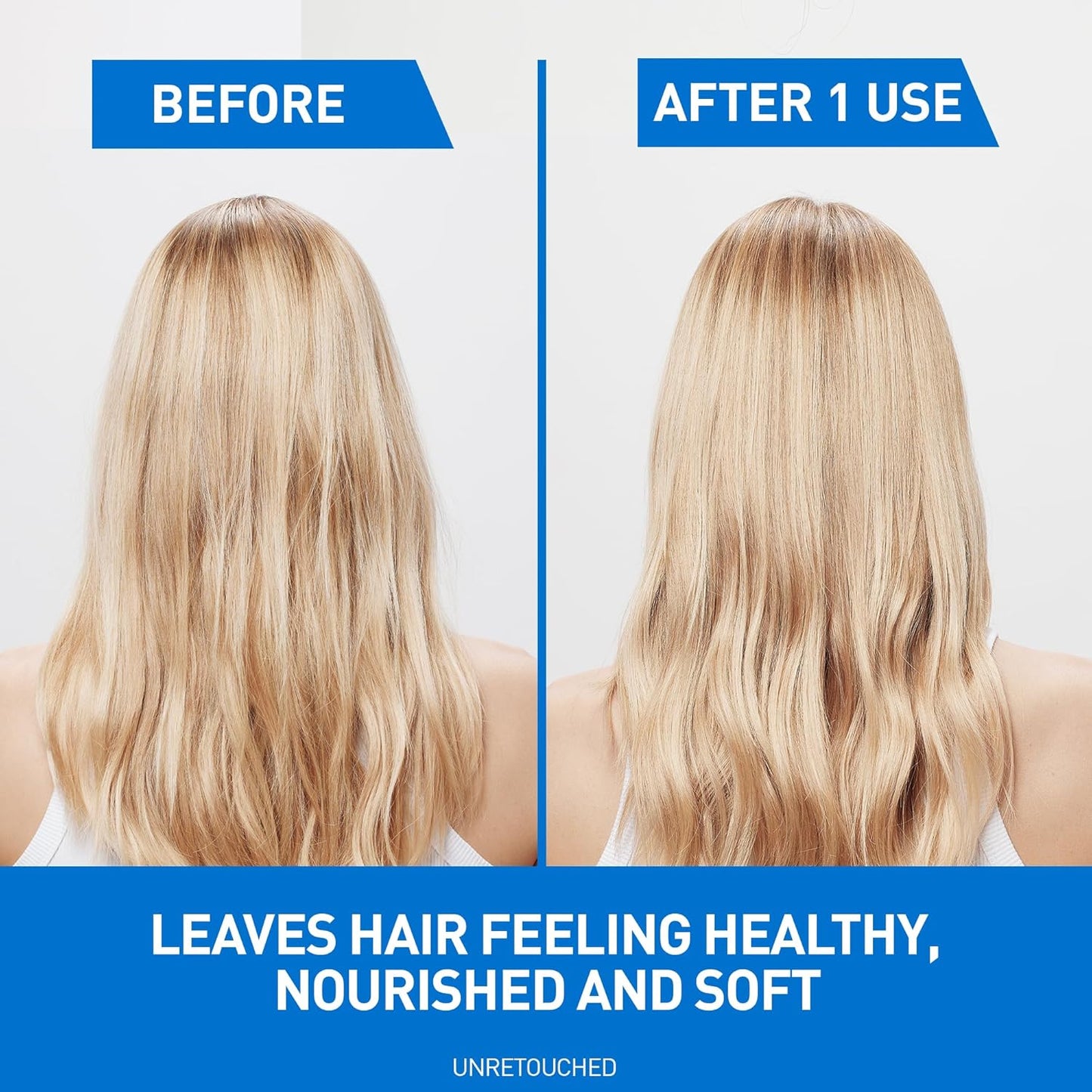Before and after results showing the effectiveness of the CeraVe Gentle Hydrating Shampoo and Conditioner Set.