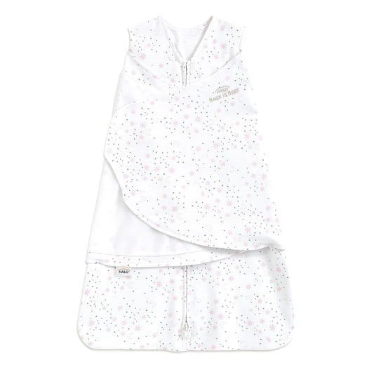 HALO 100% Cotton Sleepsack Swaddle, 3-Way Adjustable Wearable Blanket, TOG 1.5, Midnight Moons Pink, Newborn, 0-3 Months