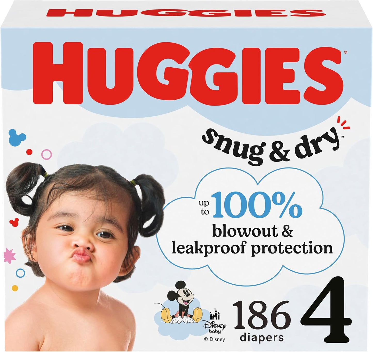 Huggies Size 4 Diapers, Snug & Dry Baby Diapers, Size 4 (22-37 Lbs), 186 Count (6 Packs of 31), Packaging May Vary