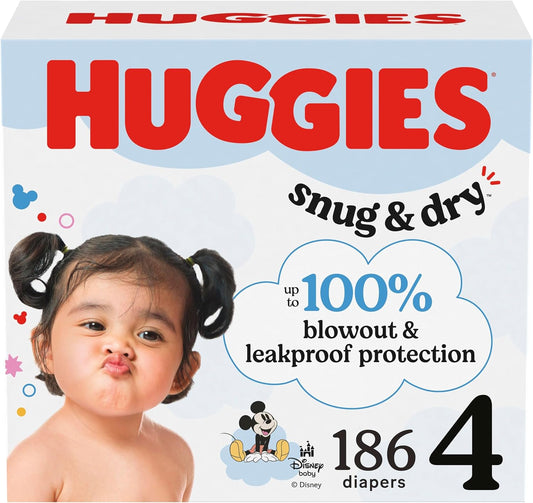 Huggies Size 4 Diapers, Snug & Dry Baby Diapers, Size 4 (22-37 Lbs), 186 Count (6 Packs of 31), Packaging May Vary
