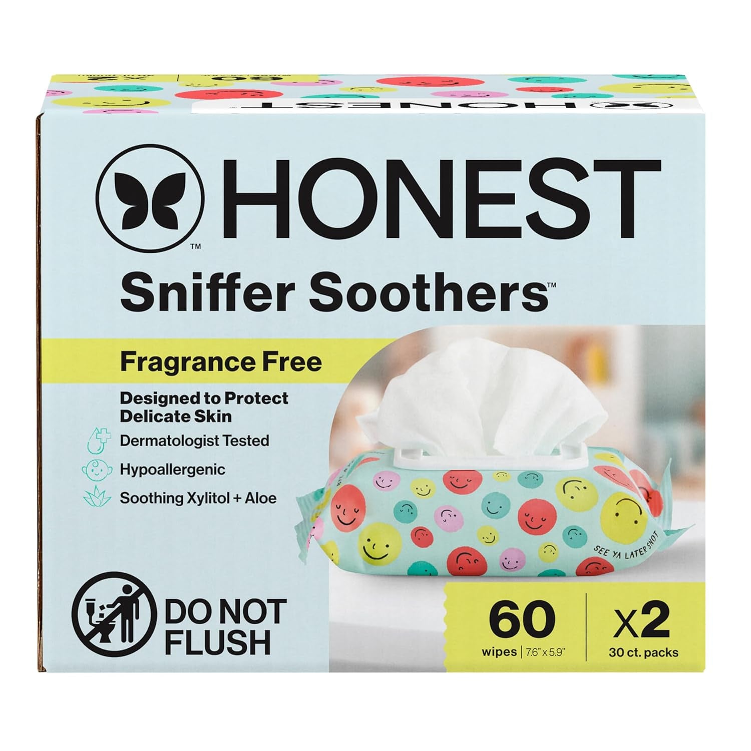 The Honest Company Plant-Based Snot Removing Wipes, Soothing Nose with Aloe, Hypoallergenic for Sensitive Skin, EWG Verified Fragrance-Free, 60 Count