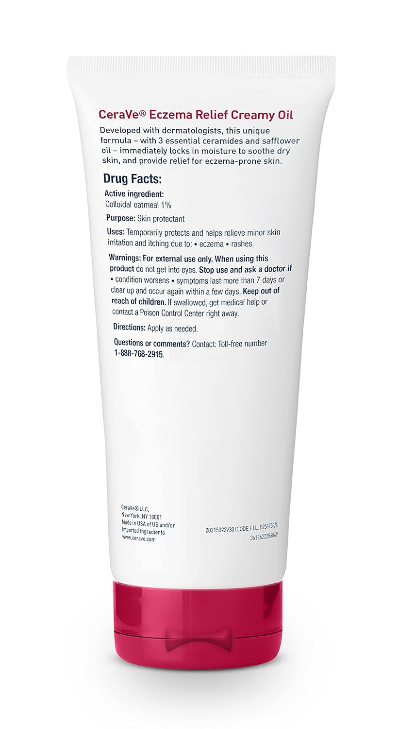 CeraVe Eczema Relief Creamy Body Oil for itchy skin relief with colloidal oatmeal, 3.4 oz packaging.