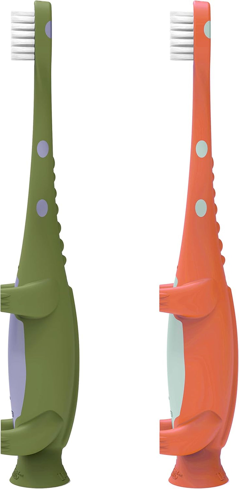 Baby and Toddler Toothbrush, Green and Orange Dinosaur 2-Pack, 1-4 Years