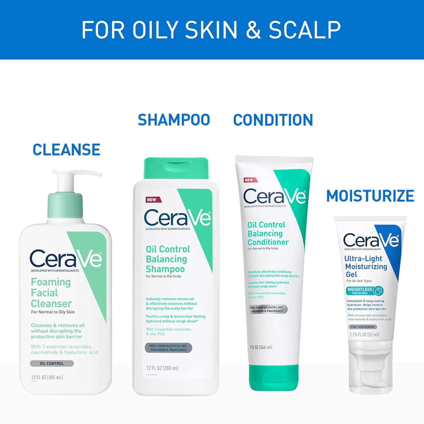 CeraVe Oil Control Balancing Shampoo Clarifying Hydrating Scalp Wash 12oz