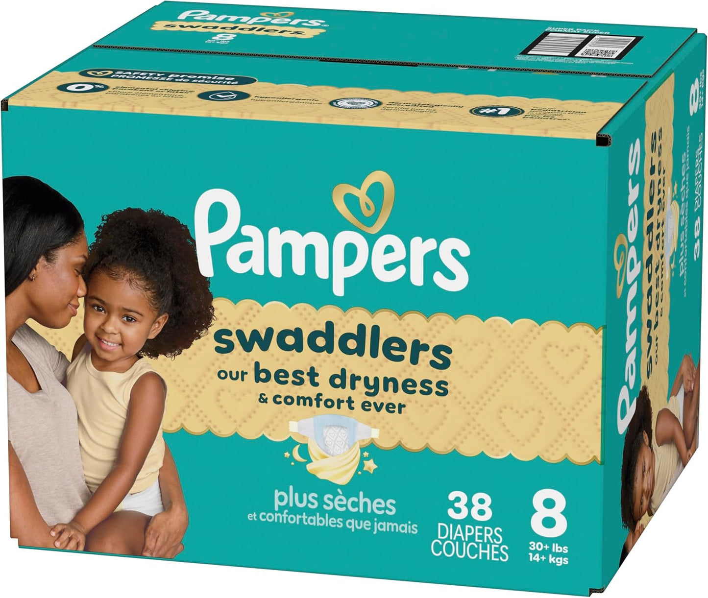 Pampers Swaddlers Diapers, Size 8 (30+ Lbs), 38 Count, Absorbent, Keeps Baby Dry and Comfortable, Skin Safe Disposable Baby Diaper (Packaging May Vary)
