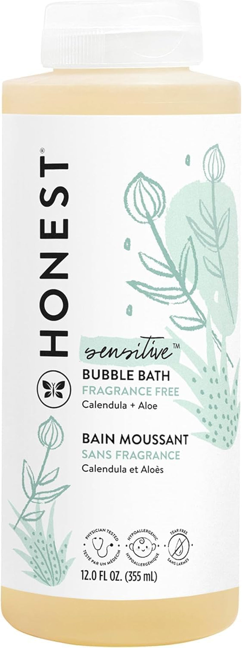 The Honest Company Foaming Bubble Bath Gentle for Baby, Naturally Derived, Tear-Free, Hypoallergenic, Fragrance Free, Sensitive, 12 Fl Oz