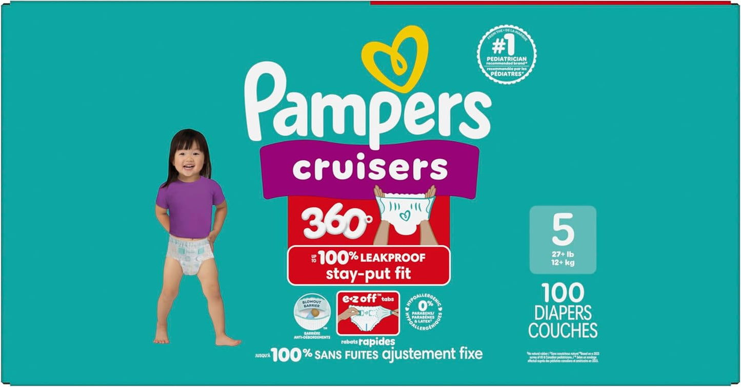 Pampers Diapers - Cruisers 360 - Size 5, 100 Count, Babyproof up to 100% Leakproof Pull-On Diaper